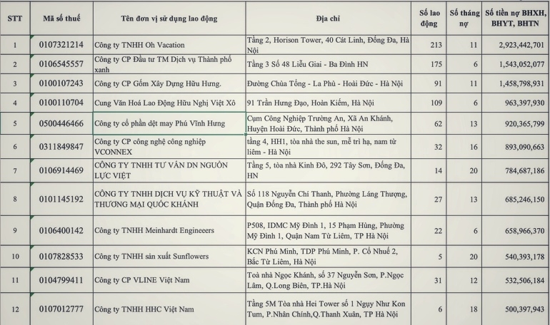 undefined Hà Nội công bố danh sách 50 đơn vị nợ Bảo hiểm xã hội kéo dài