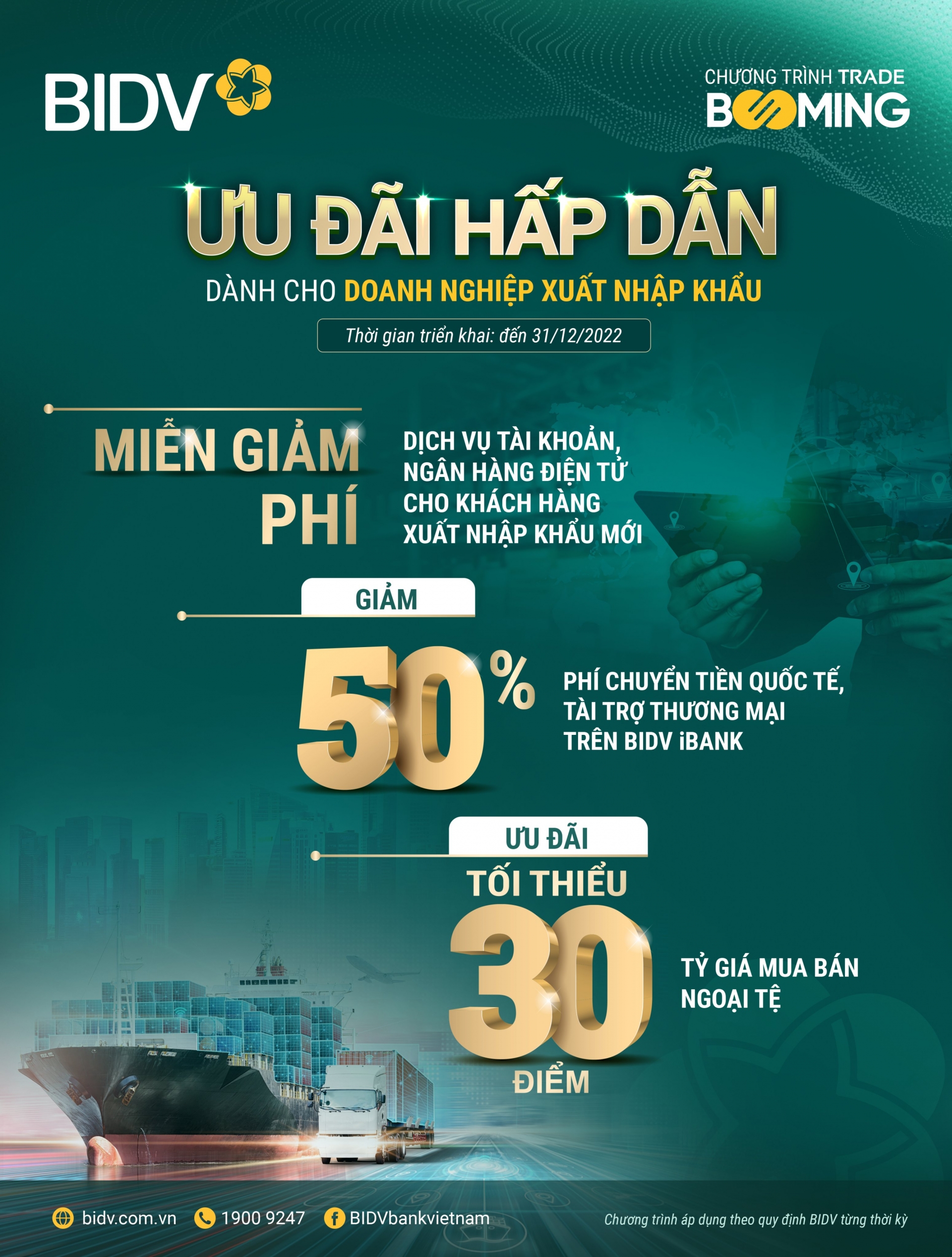 Trade Booming – Ưu đãi hấp dẫn cho doanh nghiệp xuất nhập khẩu từ BIDV Trade Booming – Ưu đãi hấp dẫn cho doanh nghiệp xuất nhập khẩu từ BIDV