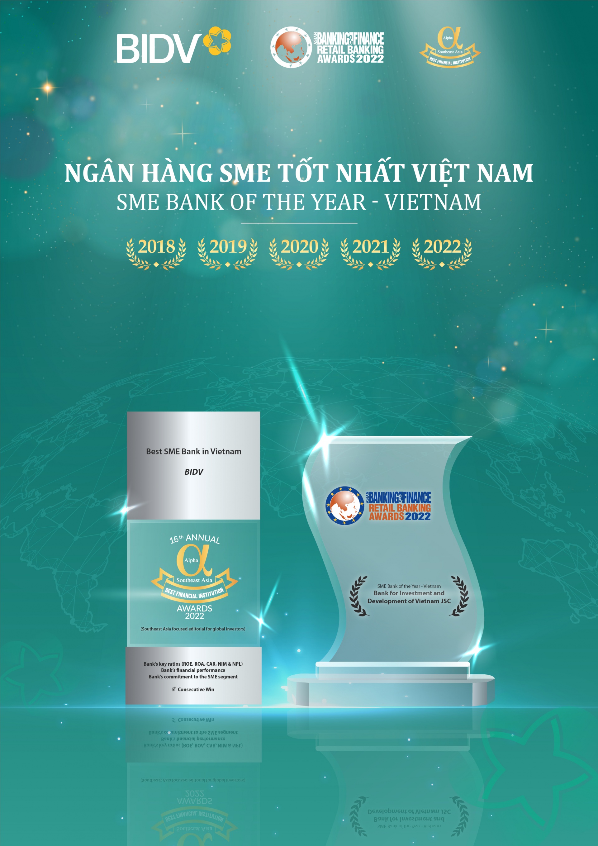 BIDV nhận cú đúp giải thưởng “Ngân hàng SME tốt nhất Việt Nam” lần thứ 5 liên tiếp BIDV nhận cú đúp giải thưởng “Ngân hàng SME tốt nhất Việt Nam” lần thứ 5 liên tiếp