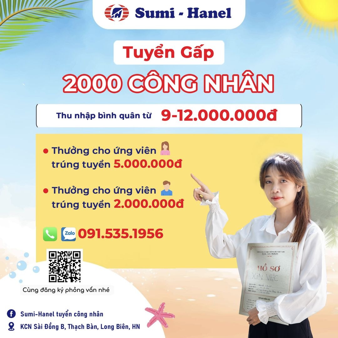 Công ty Sumi-Hanel tuyển dụng hàng ngàn lao động phổ thông đi làm ngay