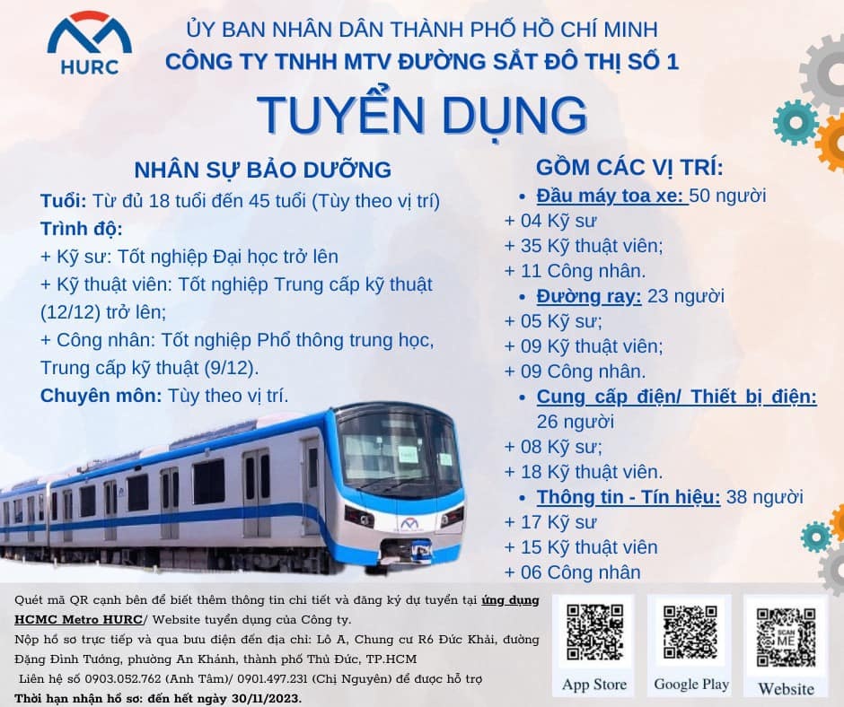 Công ty TNHH MTV Đường sắt đô thị số 1 tuyển dụng nhân sự Công ty TNHH MTV Đường sắt đô thị số 1 tuyển dụng nhân sự