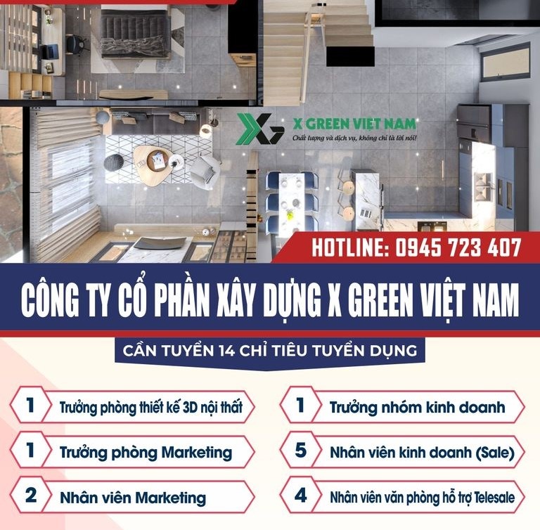 Công ty CP Xây dựng X Green Việt Nam tuyển dụng nhiều vị trí tại Quảng Bình Công ty CP Xây dựng X Green Việt Nam tuyển dụng nhiều vị trí tại Quảng Bình