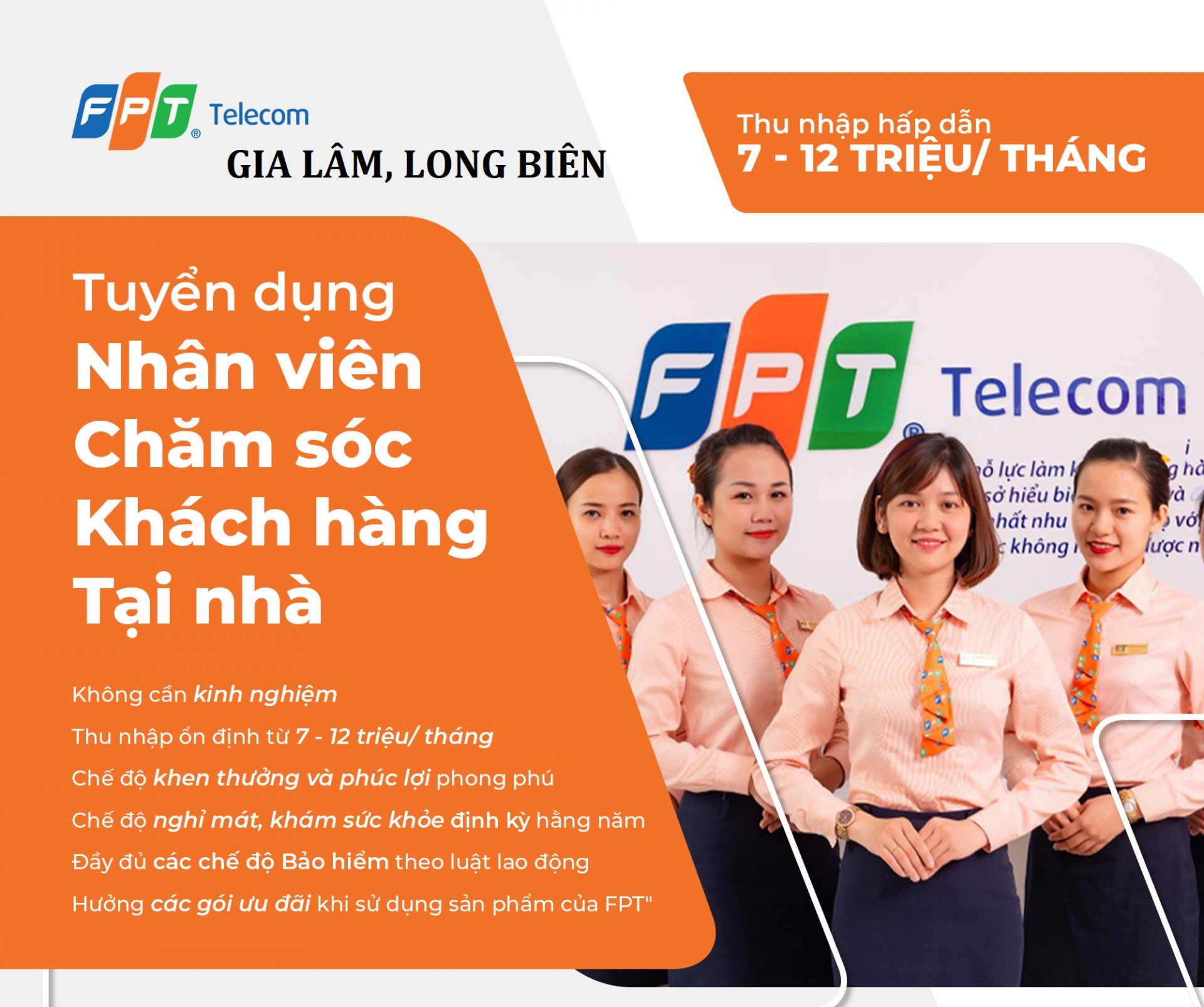FPT Telecom tuyển nhiều vị trí tại Long Biên, Gia Lâm (Hà Nội)