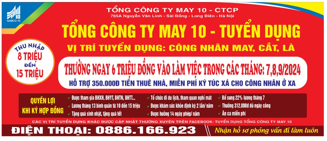 May 10 tuyển nhiều vị trí hấp dẫn tại Hà Nội: Cơ hội thu nhập cao và phát triển lâu dài
