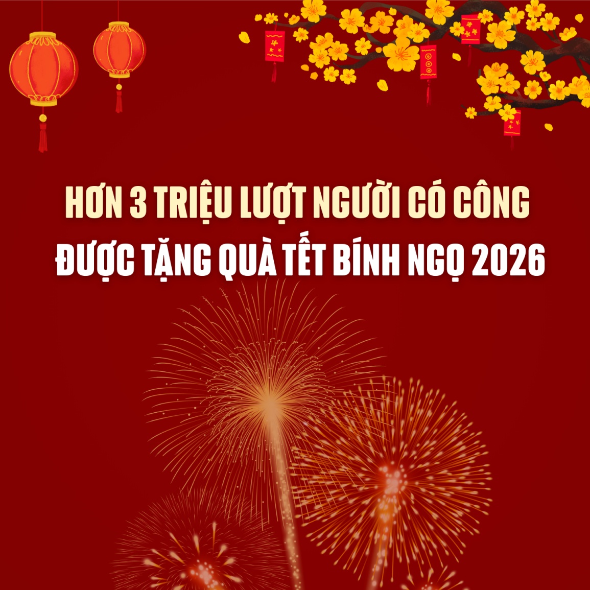 Hơn 3 triệu lượt người có công được tặng quà Tết Bính Ngọ 2026