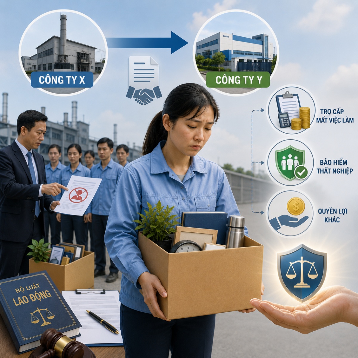 Doanh nghiệp chuyển nhượng nhà máy, người lao động bị cho thôi việc được hưởng quyền lợi gì?