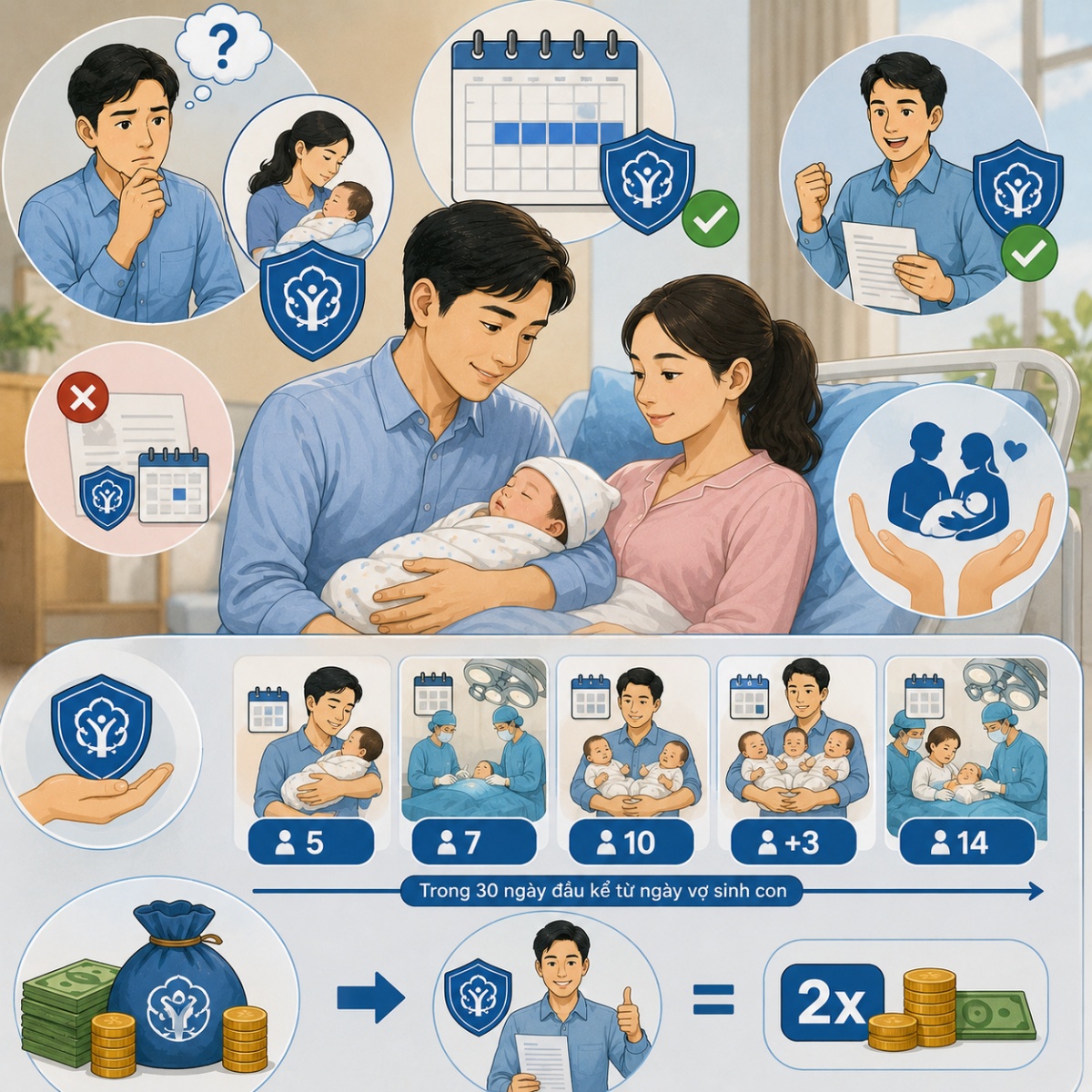 Quyền lợi BHXH của lao động nam khi vợ sinh con, người lao động cần biết