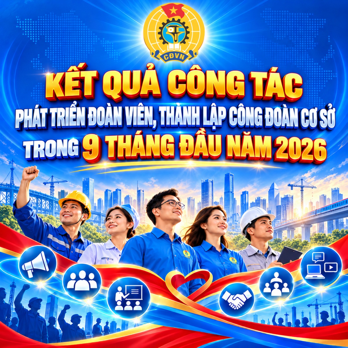 Kết quả công tác phát triển đoàn viên, thành lập công đoàn cơ sở 9 tháng đầu năm 2026