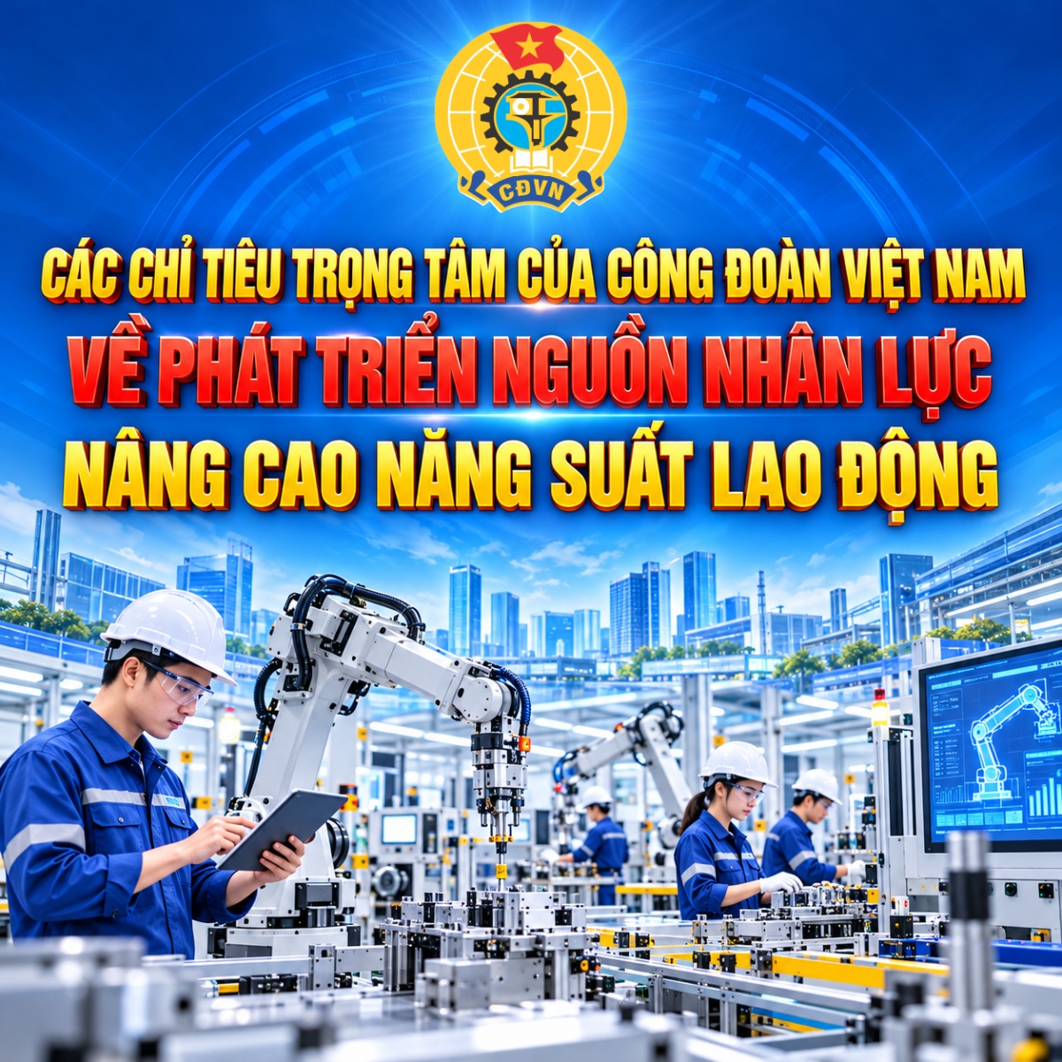 Các chỉ tiêu trọng tâm của Công đoàn Việt Nam về phát triển nguồn nhân lực, nâng cao năng suất lao động