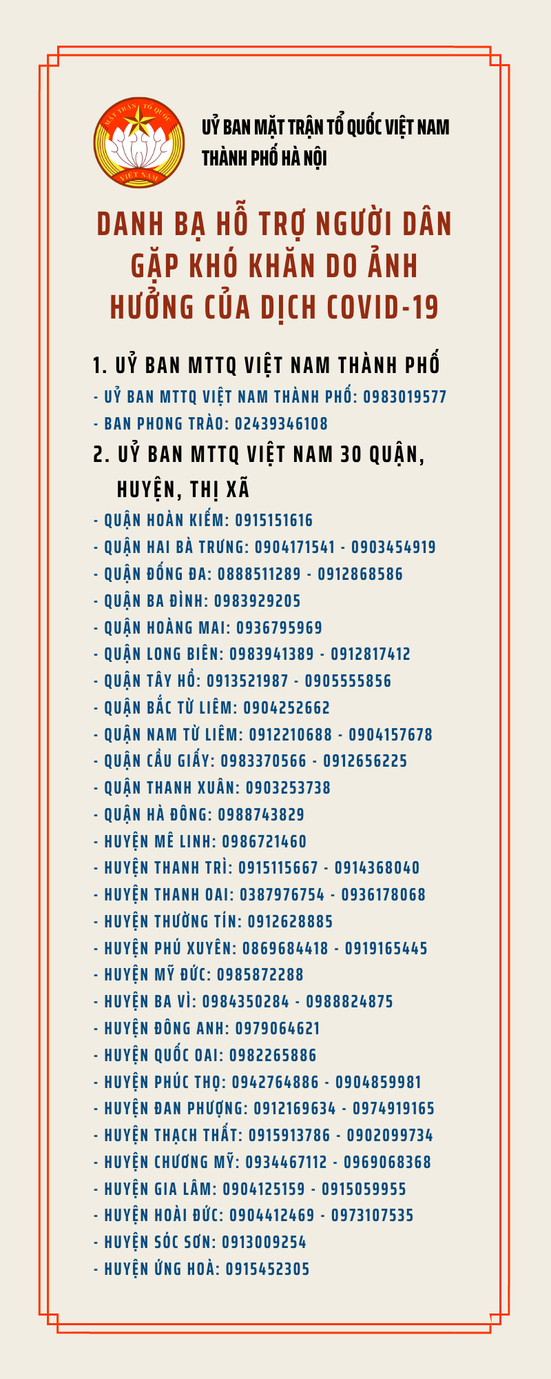 Hà Nội: Đường dây nóng hỗ trợ người dân khó khăn do dịch Covid-19 Hà Nội: Đường dây nóng hỗ trợ người dân khó khăn do dịch Covid-19