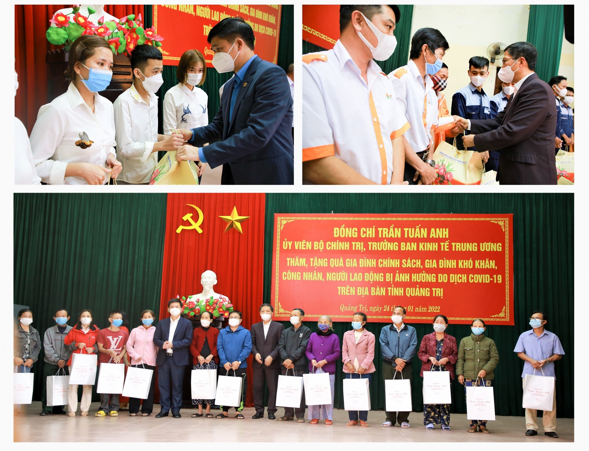 Trưởng Ban Kinh tế Trung ương tặng quà cho người lao động, hộ nghèo ở Quảng Trị