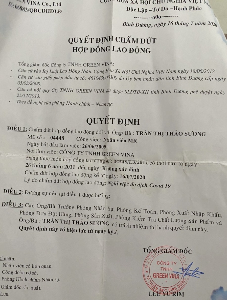Vụ Công ty Green Vina, bài 4: Công nhân tố bị công ty đuổi việc trái pháp luật Vụ Công ty Green Vina, bài 4: Công nhân tố bị công ty đuổi việc trái pháp luật