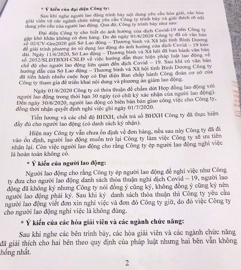 Vụ Công ty Green Vina, bài 4: Công nhân tố bị công ty đuổi việc trái pháp luật Vụ Công ty Green Vina, bài 4: Công nhân tố bị công ty đuổi việc trái pháp luật