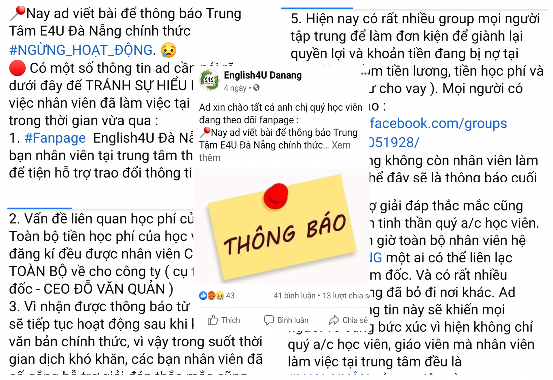 Trung tâm ngoại ngữ SAS bất ngờ đóng cửa, giáo viên và học viên tá hỏa đòi nợ