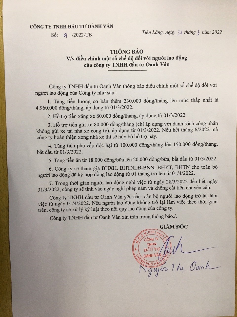 Hải Phòng: Công nhân Công ty Oanh Vân đã đi làm trở lại Hải Phòng: Công nhân Công ty Oanh Vân đã đi làm trở lại