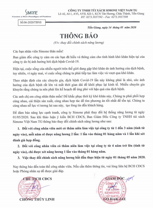 Hơn 8000 công nhân Simone Tiền Giang ngừng việc đòi tăng lương và chế độ Hơn 8000 công nhân Simone Tiền Giang ngừng việc đòi tăng lương và chế độ