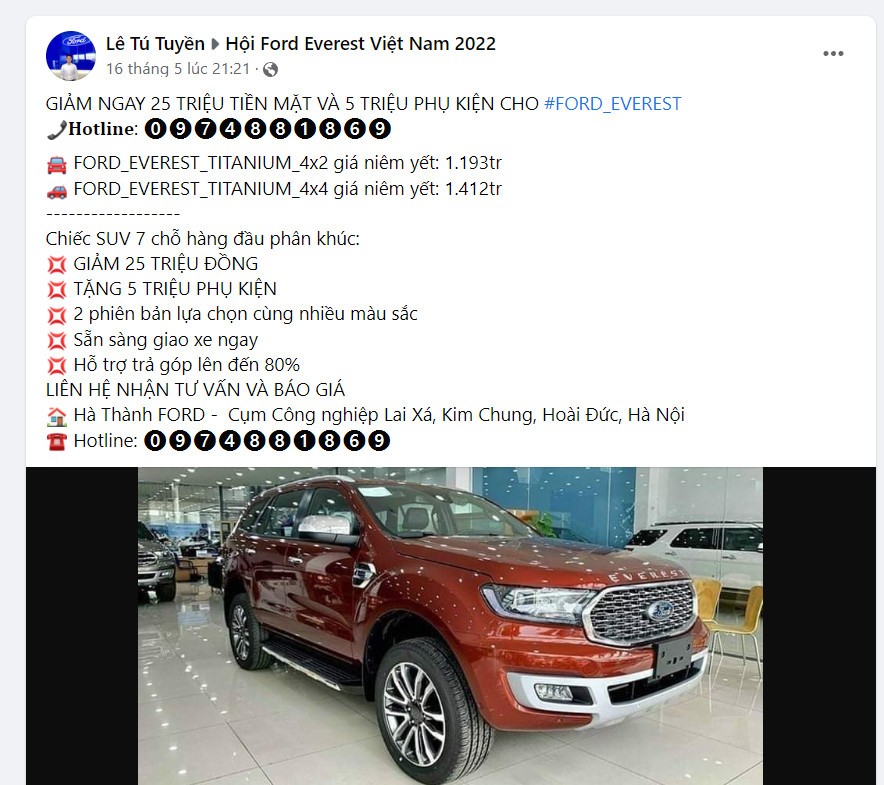 Khách hàng mua Ford Everest được ưu đãi tới hàng chục triệu đồng tại đại lý Khách hàng mua Ford Everest được ưu đãi tới hàng chục triệu đồng tại đại lý