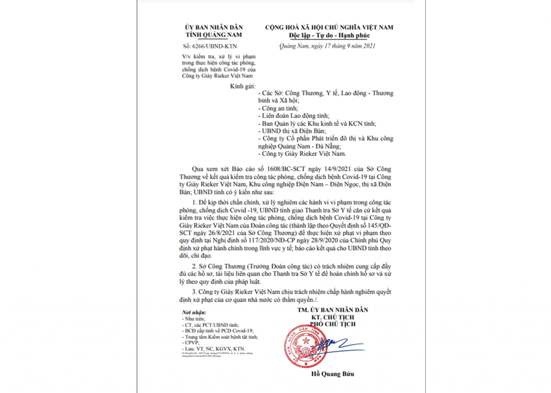 Sẽ xử lý vi phạm trong công tác phòng, chống dịch Covid-19 tại Công ty Giày Rieker
