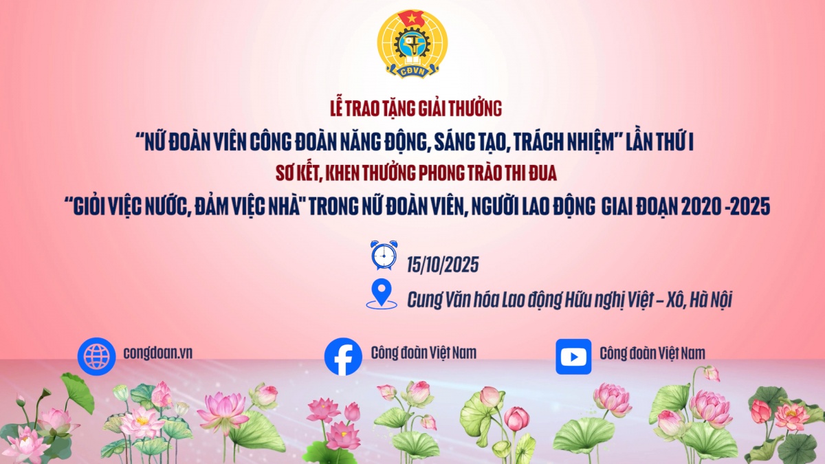Sắp diễn ra lễ trao tặng Giải thưởng “Nữ đoàn viên Công đoàn năng động,  sáng tạo, trách nhiệm” lần thứ I