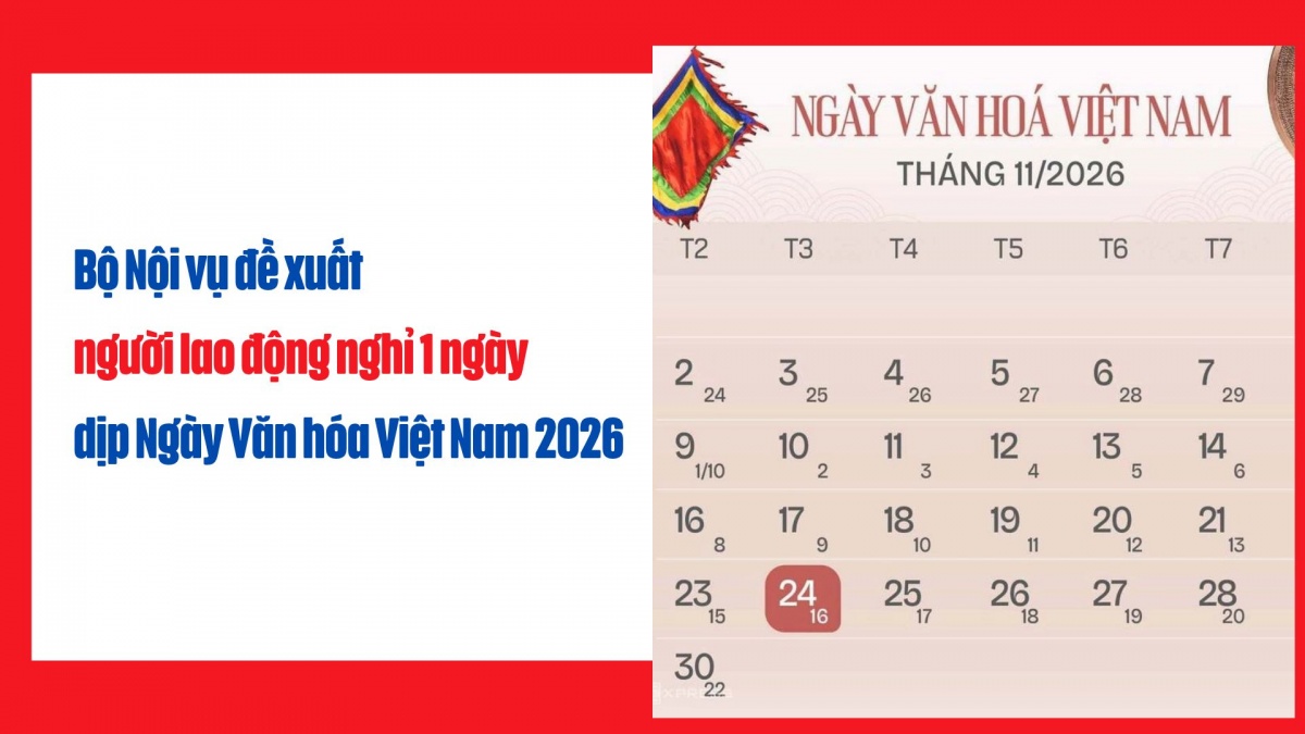 Bộ Nội vụ đề xuất người lao động nghỉ 1 ngày trong Ngày Văn hóa Việt Nam 2026